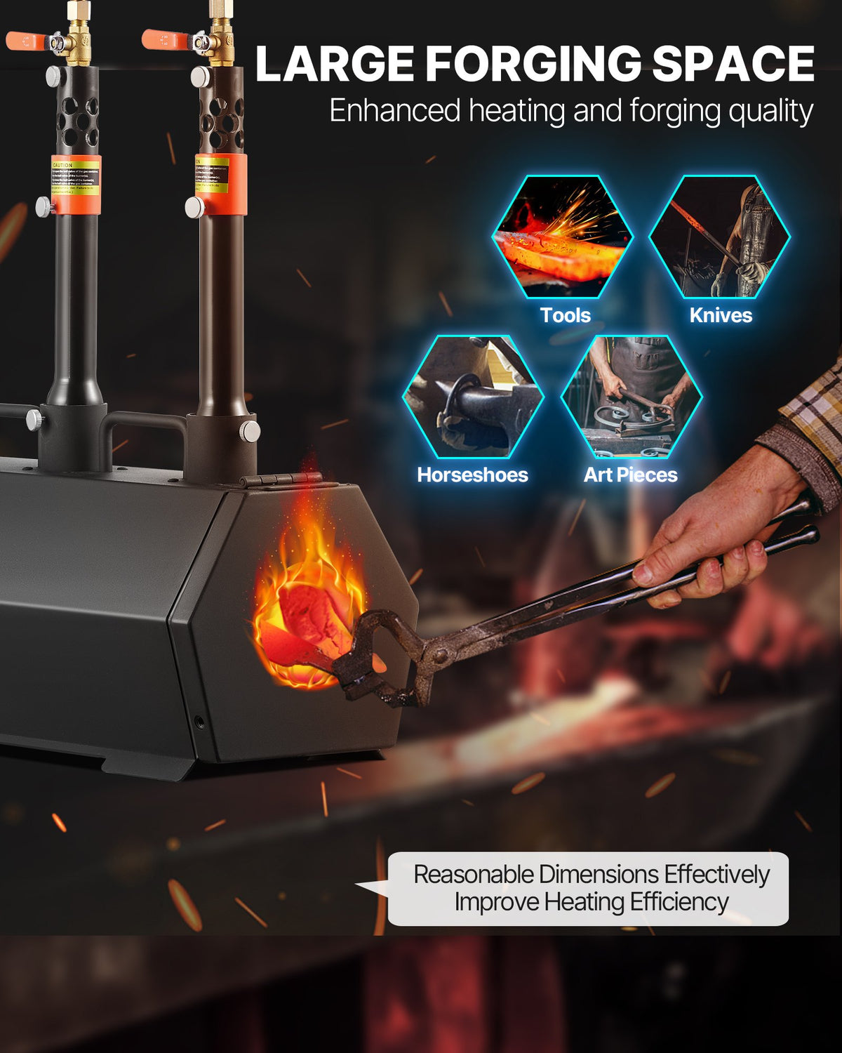 Portable Propane Forge, 3 Burners, 1427℃ Tool And Knife Making Blacksmithing Farrier Forge, Large Capacity Hexagon, Cold-Rolled Steel Gas Forging Tools And Equipment, Use For Metal Forging