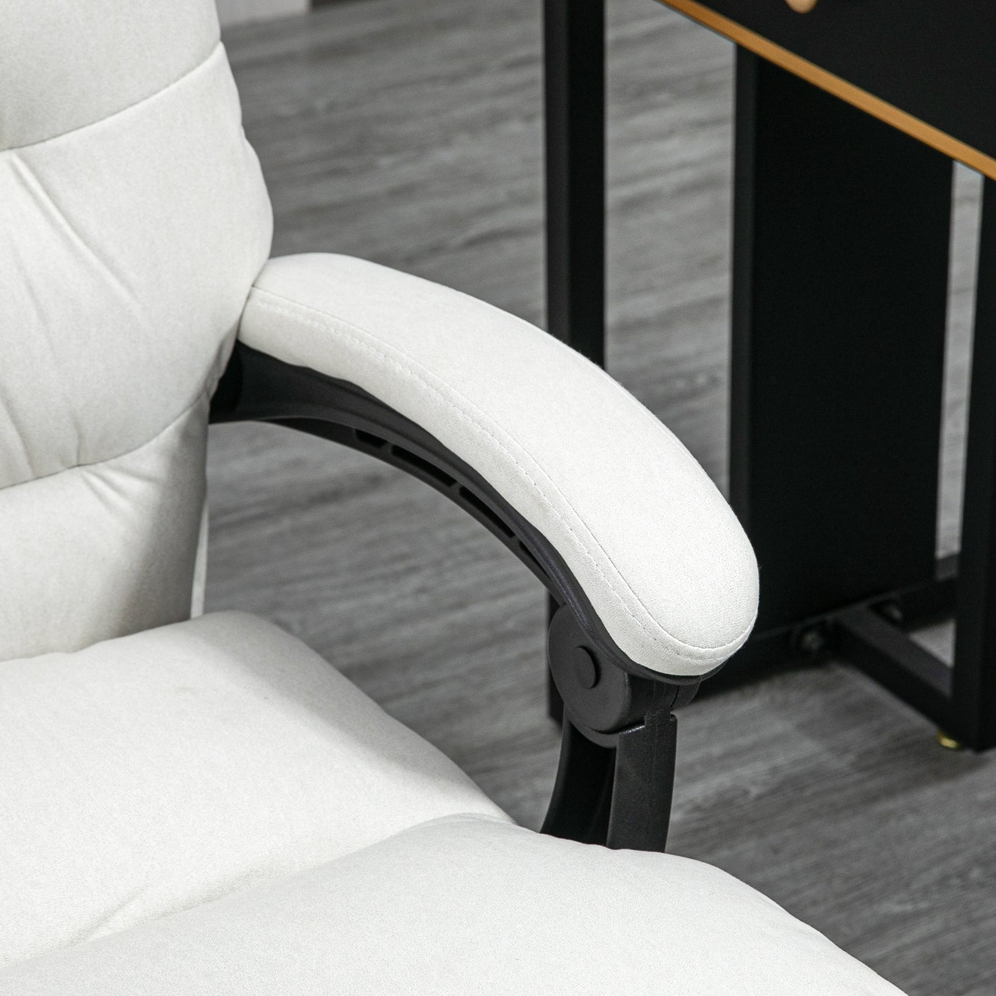 Microfibre Executive Massage Office Chair, Computer Desk Chair, Reclining Chair with Footrest, Double-tier Padding, Swivel Wheels, Cream White