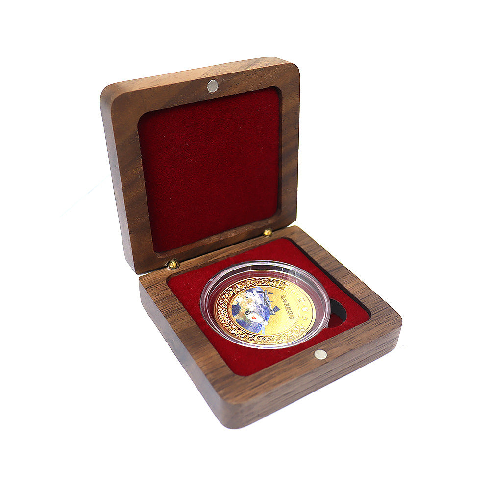 Small Commemorative Coin Badge Medal Solid Wood Gift Box