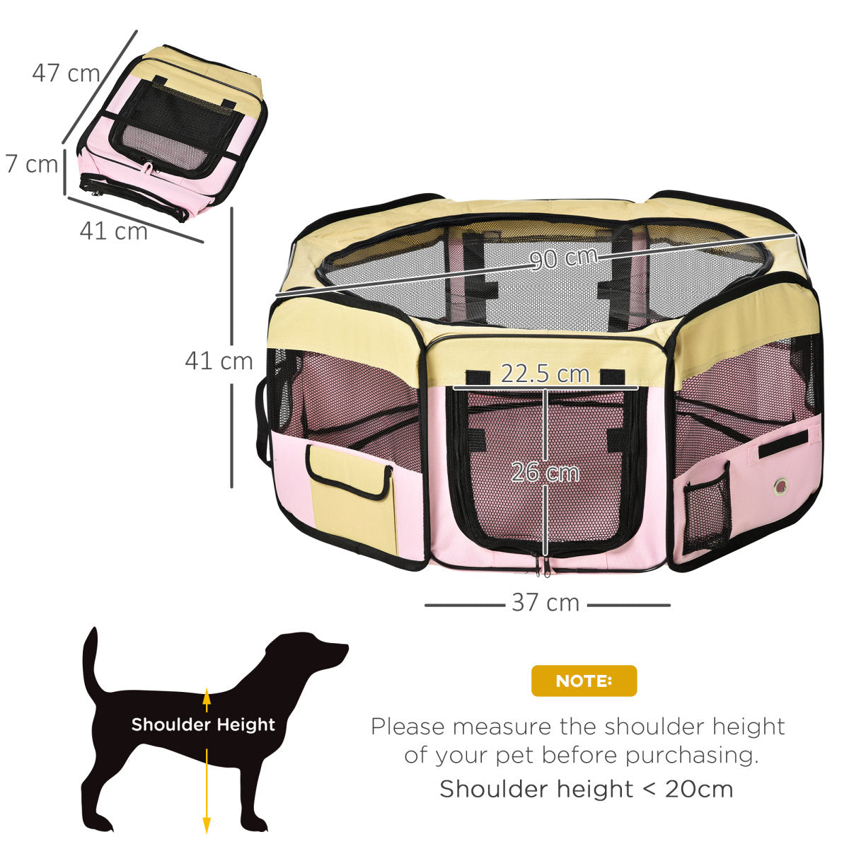 PawHut Fabric Pet Whelping Box Dog Cat Puppy Playpen Rabbit Guinea Pig Play Pen In Pink With Carry Bag Small Dia 90 X 41Hcm