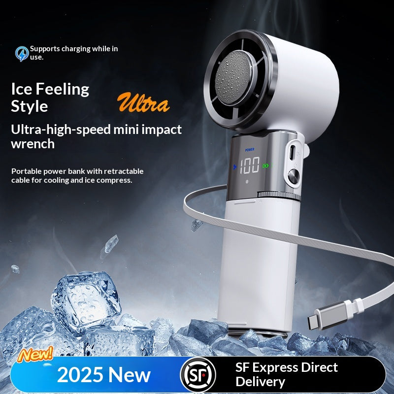 Ice-pack Retractable Cord Handheld Digital-display Foldable Cooling Fan