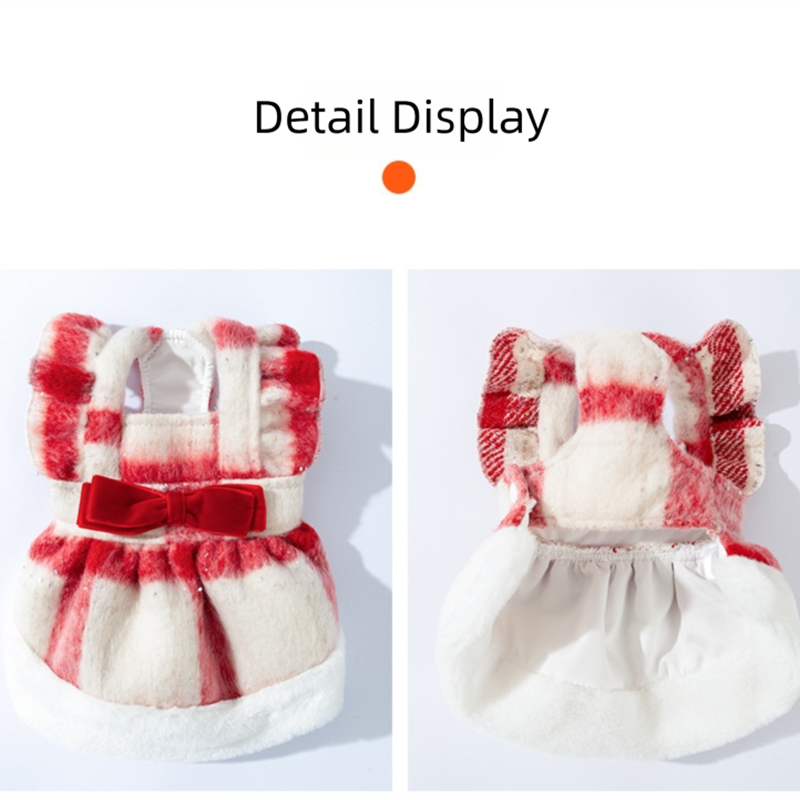 Christmas Sweetheart Teddy Cotton Dress Puppy Winter Skirt Warm Two-legged Bichon Clothes Pet Supplies