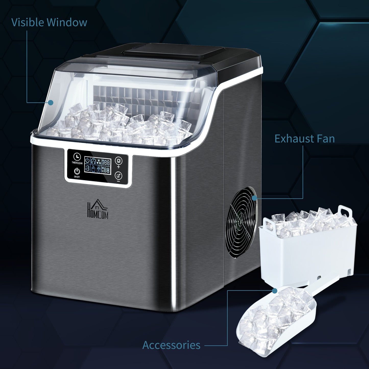 3.2L Compact Ice Machine, With LCD Screen And Accessories - Black