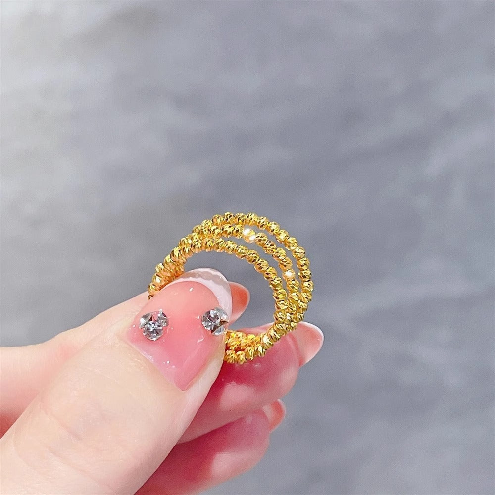 2026 New Arrival Women's Ring, Vietnamese Gold Thin Circle Ring With Bling Beads, Elastic Memory Adjustable Open Band, Party Styling Jewelry