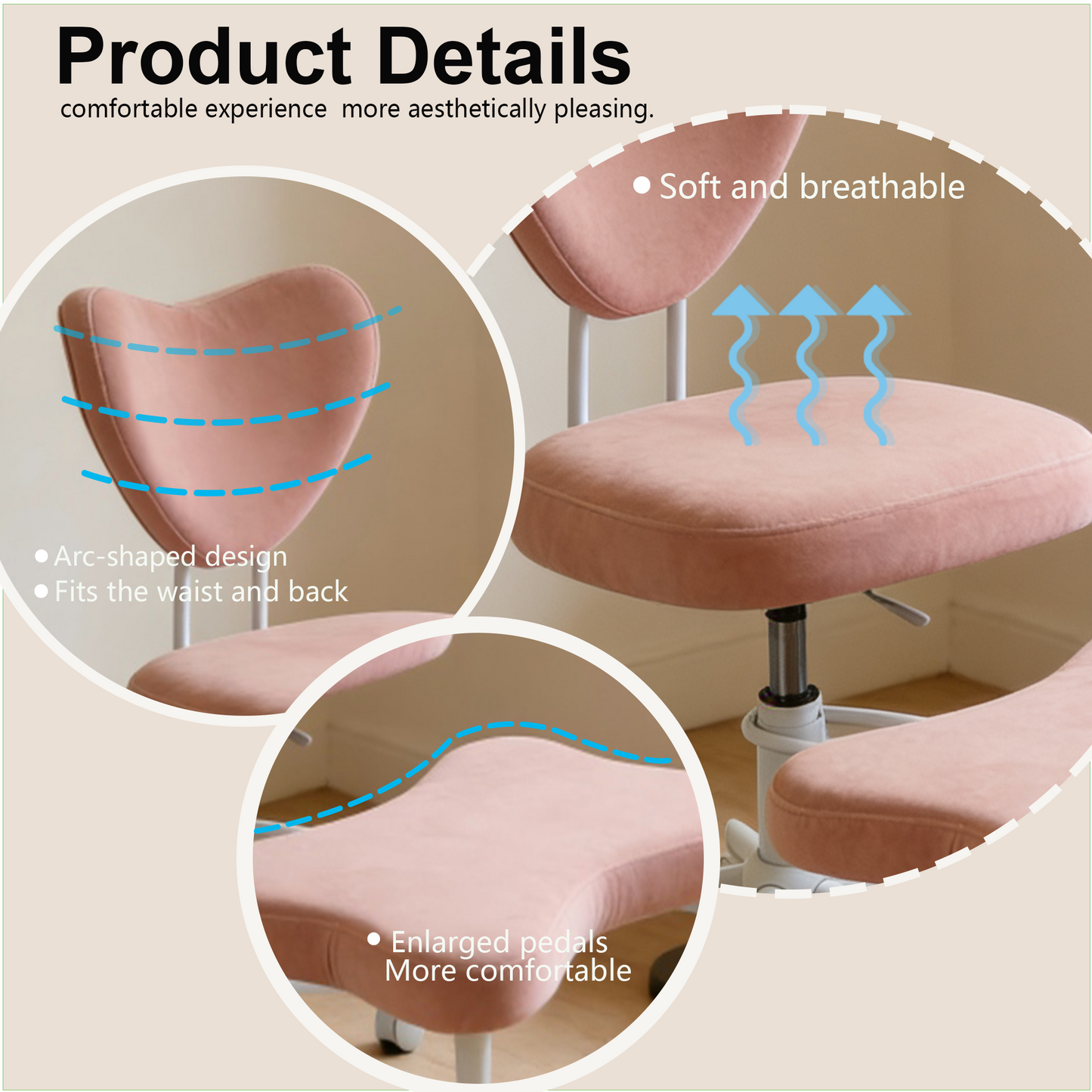 Meditation Chair, An Ergonomic Cross-legged Seating Chair With Lumbar Support And A Height-adjustable Seat Cushion, Ideal For People Engaged In High-intensity Office Work. PINK