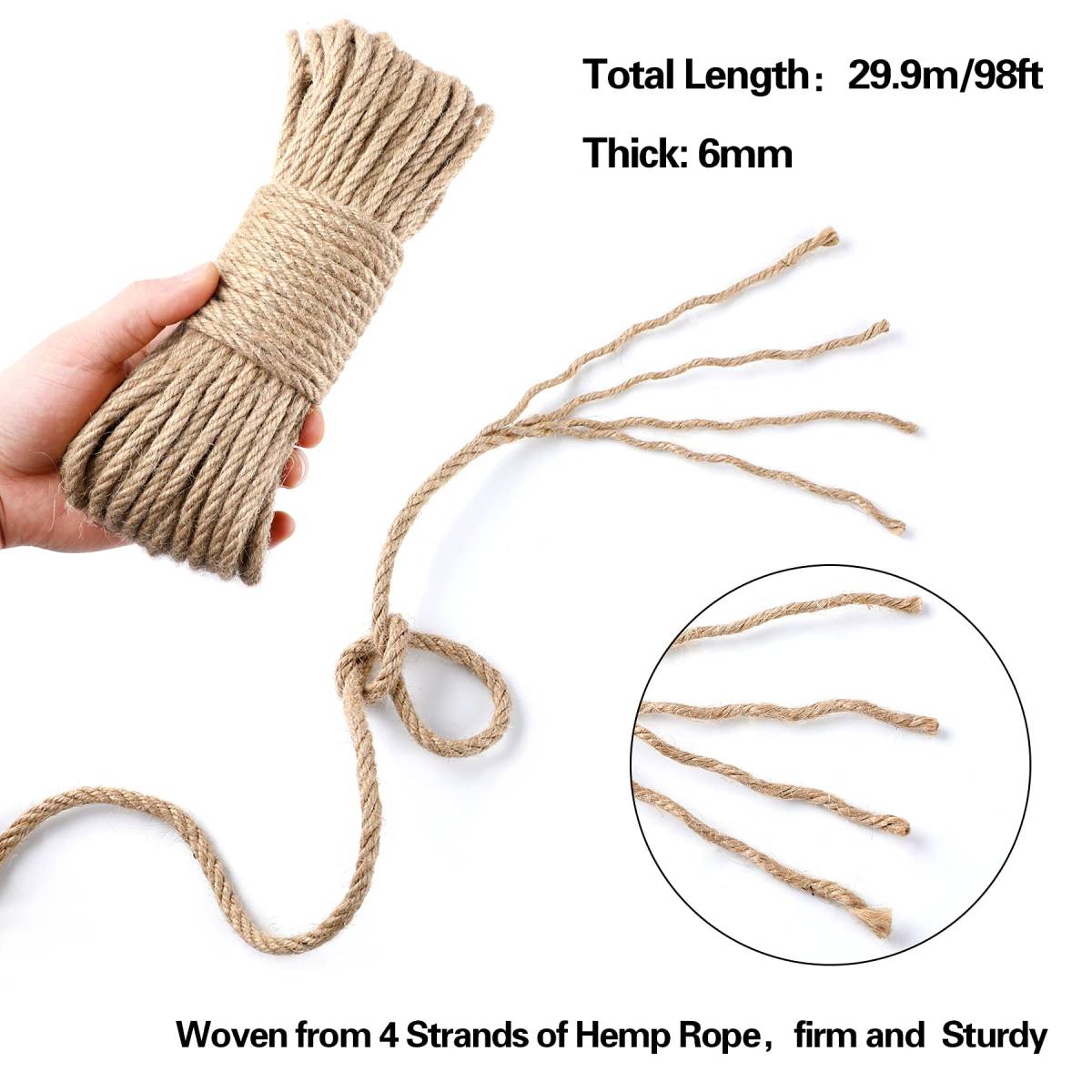 6 Mm 30 M Sisal Rope, Natural Sisal Rope, Sisal Rope For Scratching Post, Cat Accessories, DIY, Sisal Scratching Post Replacement For Cats, Household,Amazon Is Banned