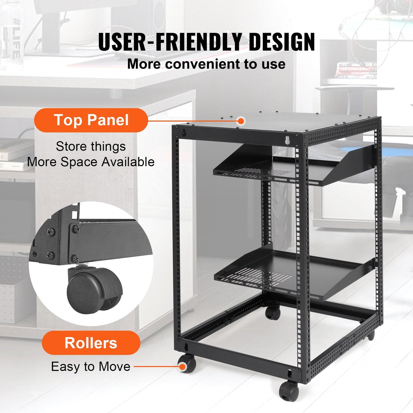 15U Open Frame Server Rack, 23''-40'' Adjustable Depth, Free Standing Or Wall Mount Network Server Rack, 4 Post AV Rack With Casters, Holds All Your Networking IT Equipment AV Gear Router Modem