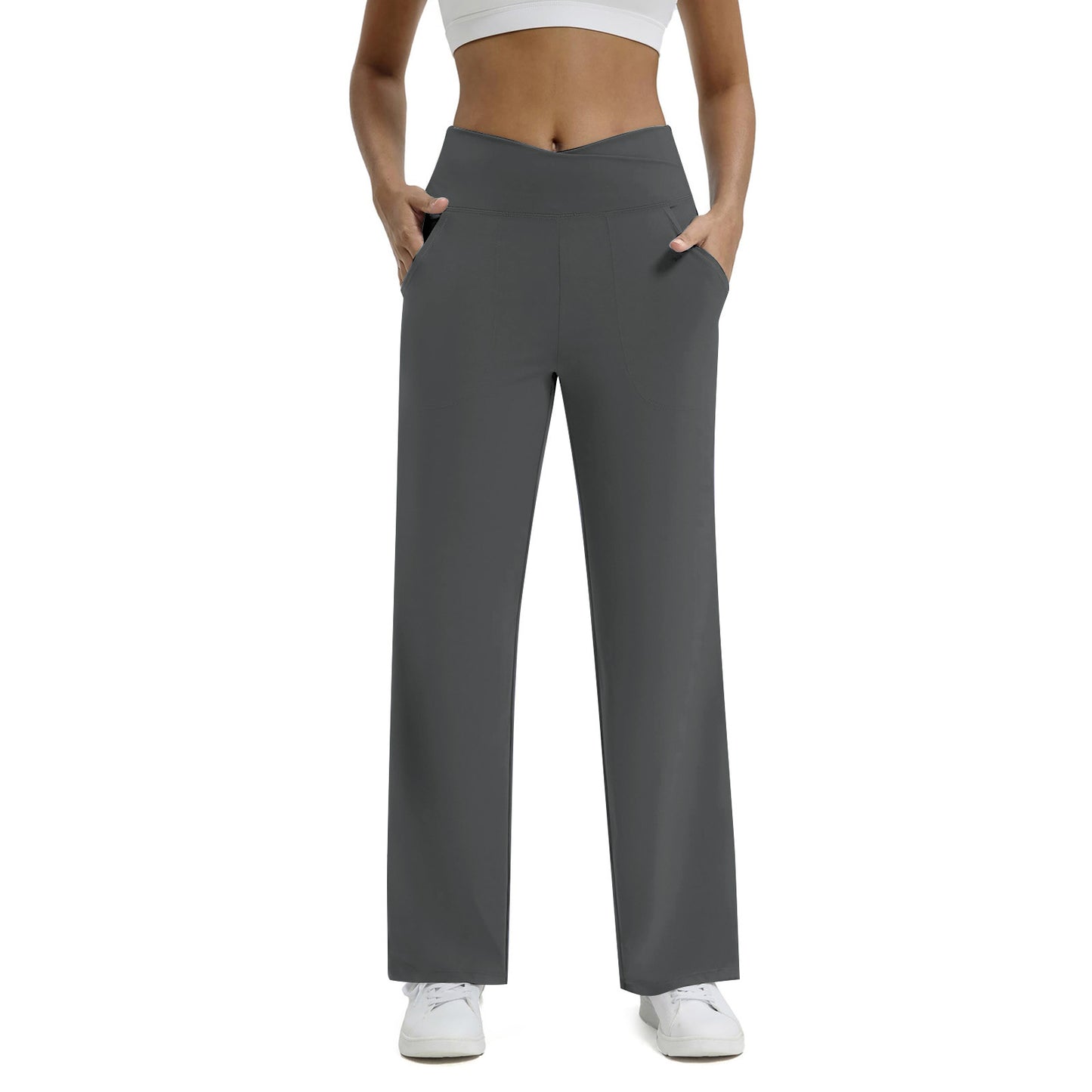 V-neck Cross-strap Pocket Fitness Yoga Seamless Casual Pants For Women