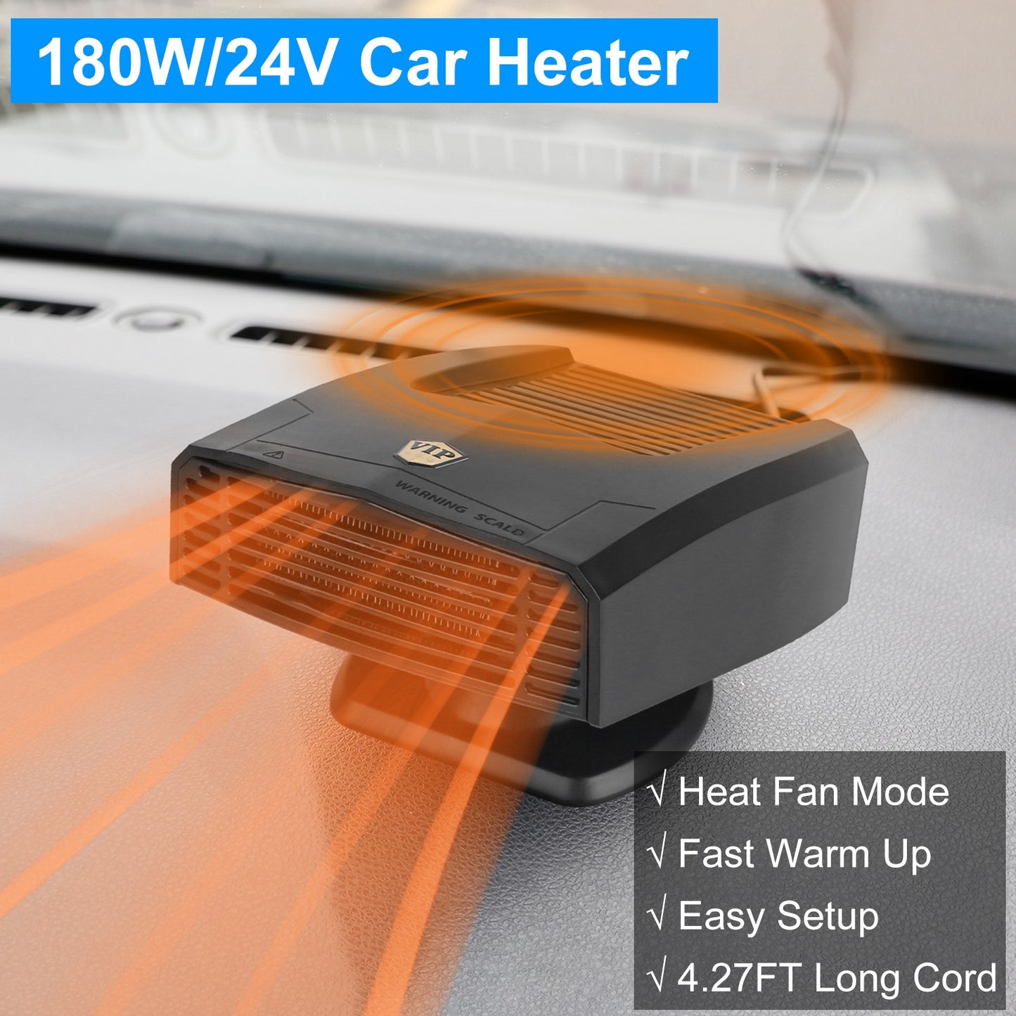 24V 180W OR 12V 150W Portable Car Heater Heating Fan 2 In 1 Defroster Defogger Demister Windshield Heater Automotive Cooling Fan With 360 Degree Rotating Base