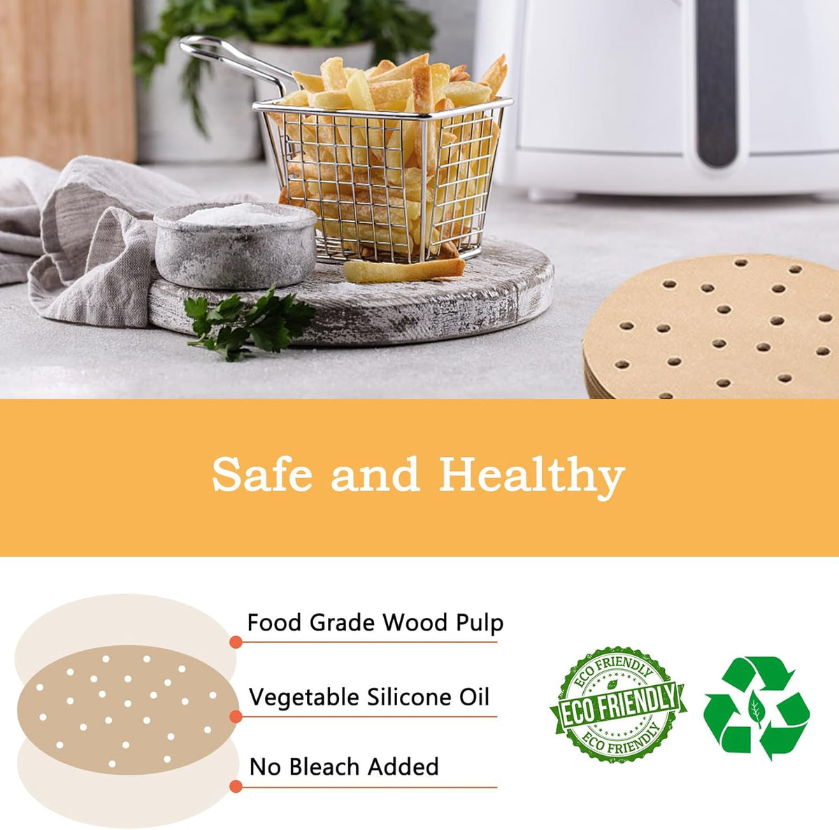 Air Fryer Paper Liners Disposable - 7.9in-20cm 100Pcs Air Fryer Parchment Paper Liners Round, Unbleached Perforated Parchment Paper Sheets For Air Fryer Accessories