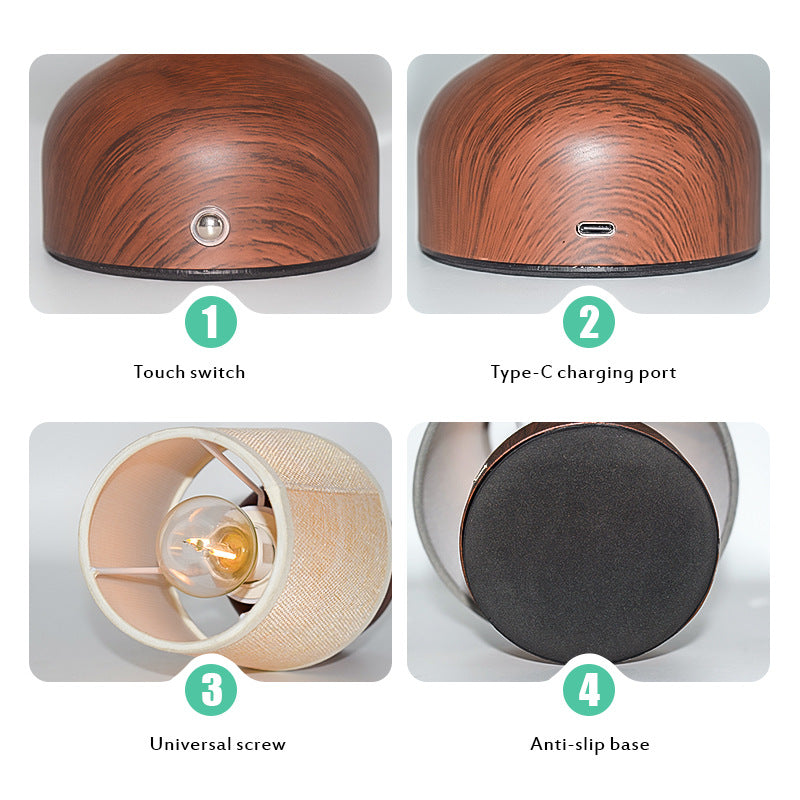 Bedside Fabric Charging Table Lamp With Built-in Battery