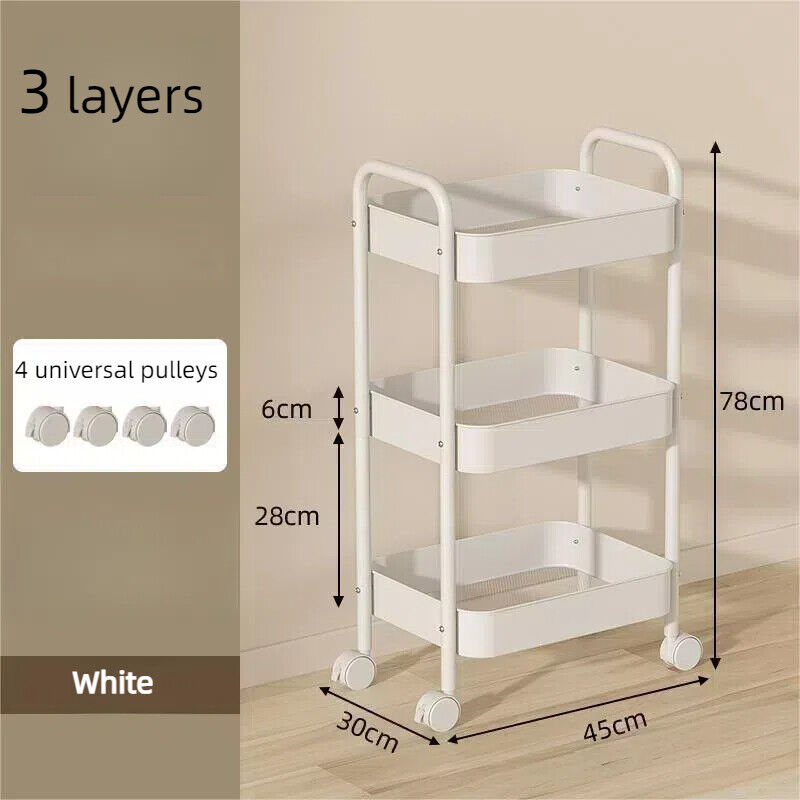 3 Tier Storage Trolley Cart On Wheels Kitchen Bathroom Laundry Narrow Space Rack---blue