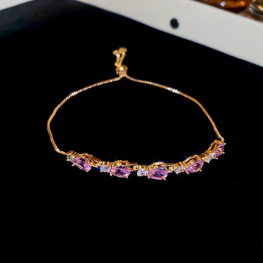 French Design Floral Buckle Zircon Bracelet Chic Exquisite Bangle Premium Flower Snap Fashion Wrist Accessory