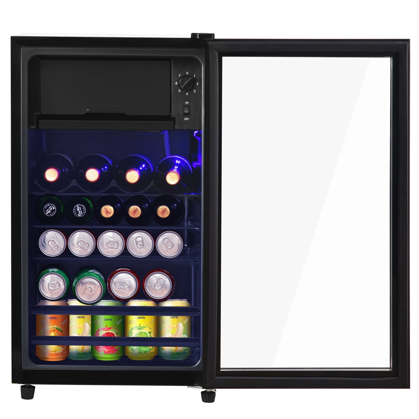 76LMini Refrigerator, 6L 70L For Ice, LED Light, Asst 51 Cans Of Lemonade, Water, Beer Or Wine. Low Noise Operation, Compressor Cooling System, Energy Efficient, Adjustable Shelves