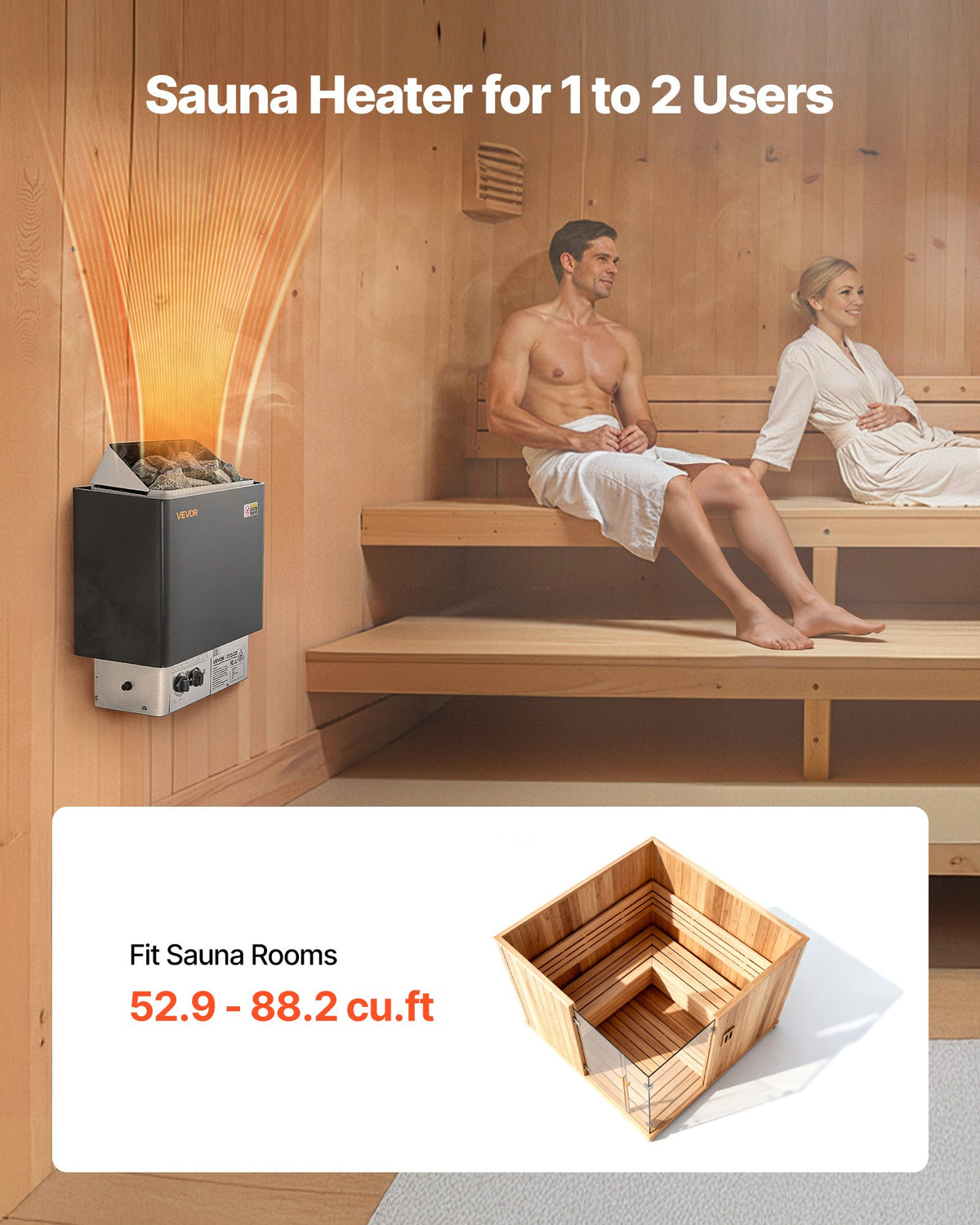 Sauna Heater, 2KW AC 120V Electric Sauna Stove, Dry Steam Bath Saunas Stove With Pre-Drilled Bracket, Fit 52.9 To 88.2 CU.FT Saunas Rooms, Steam Bath Stoves For Home, Commercial, Leisure Venues