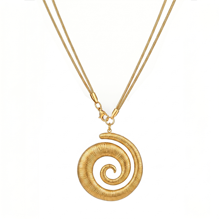 Chunky Spiral Pendant Necklace For Women, 18K Gold Plated Stainless Steel Snake Chain Choker, Vintage Swirl Statement Summer Beach Jewelry Gift