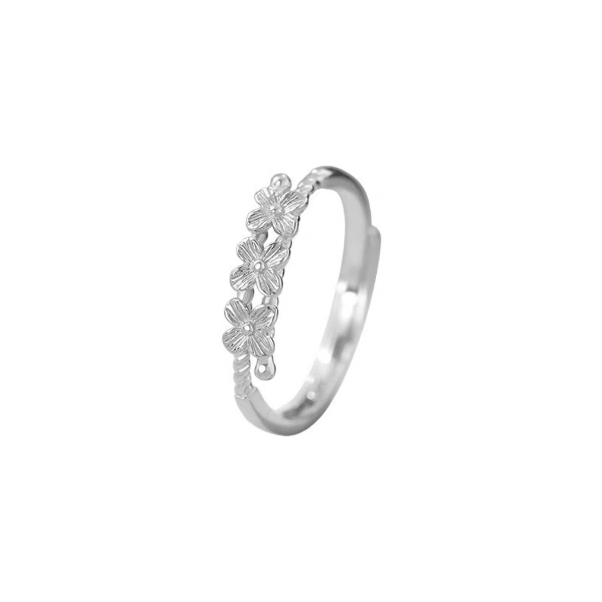 1pc 999 Sterling Silver Three Flower Twist Open Ring, Sweet & Delicate Style, Perfect For Daily, Dating & Gifting, Ideal Valentine's Gift