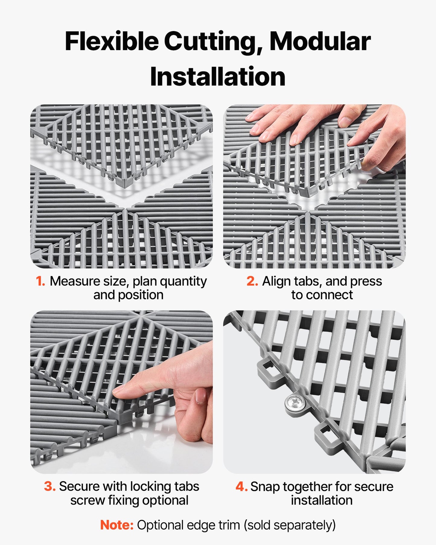 Interlocking Drainage Mats, 12" X 12", Modular Garage Flooring Tiles, Non-Slip PP Drainage Floor Tiles, Self-Draining, Easy Installation, For Bathroom, Kitchen, Pool & Outdoor, Gray, 50 Pack