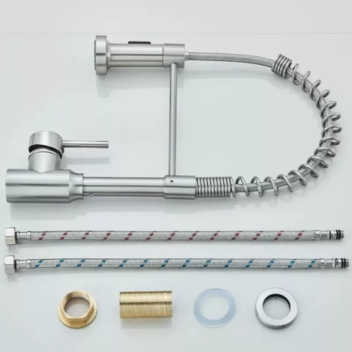 Monobloc Silver Kitchen Sink Mixer Taps With Pull Out Hose Spray Single LeverTap