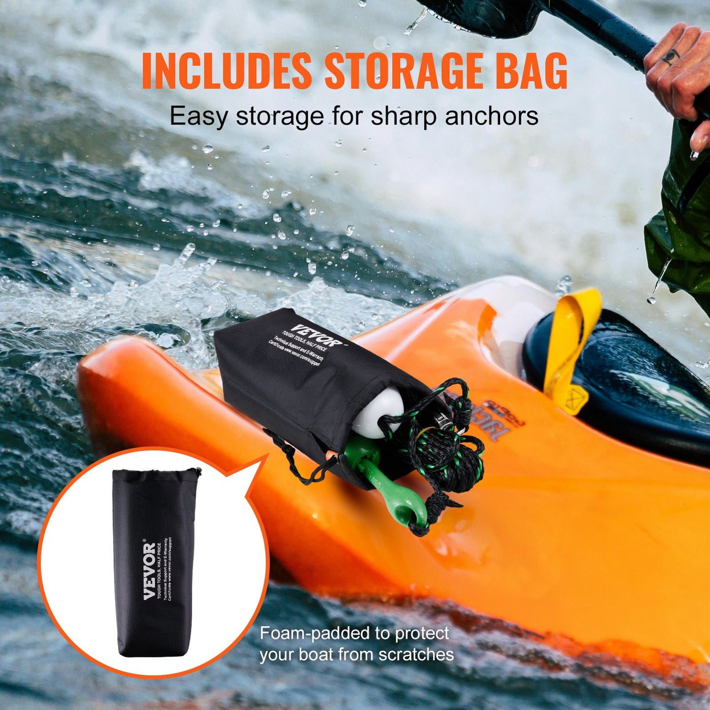 Kayak Anchor Kit, 3.5 Lb Paddle Board Anchor Kit With 26.2 Ft/8 M Rope And Buoy, Folding Small Boat Anchor With Storage Bag And Snap Hook, Kayak Accessories For Kayaks, Small Boats, Canoes