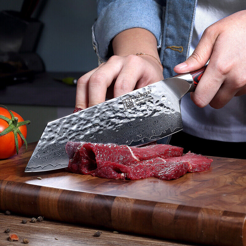 Keemake Nakiri Knife 7 Inch Damascus Steel Kitchen Chinese Meat Cleaver Knife