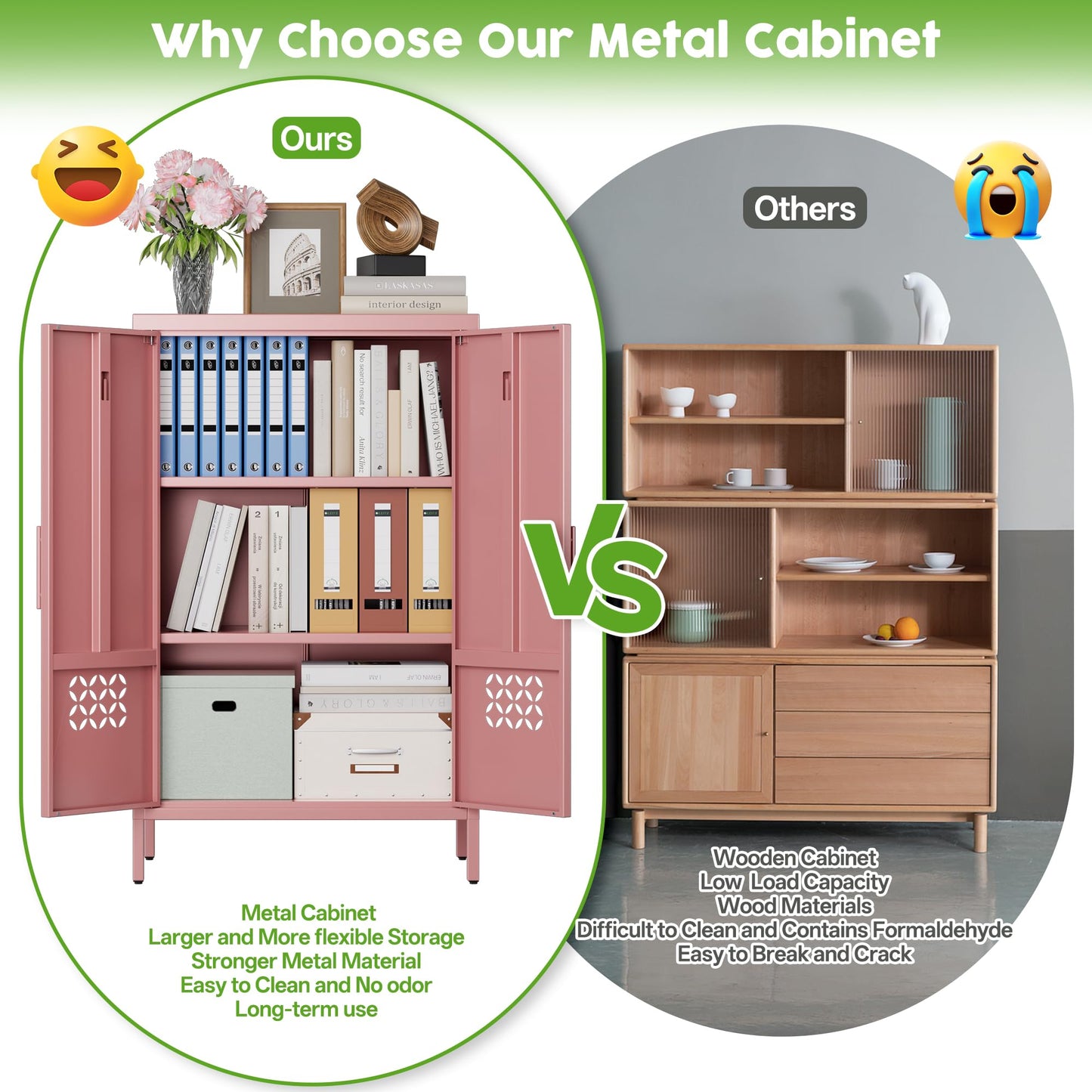 Metal Storage Cabinet, 42inch H Kitchen Pantry Storage Cabinets With 2 Shelves, For Living Room, Home, Required Assembly