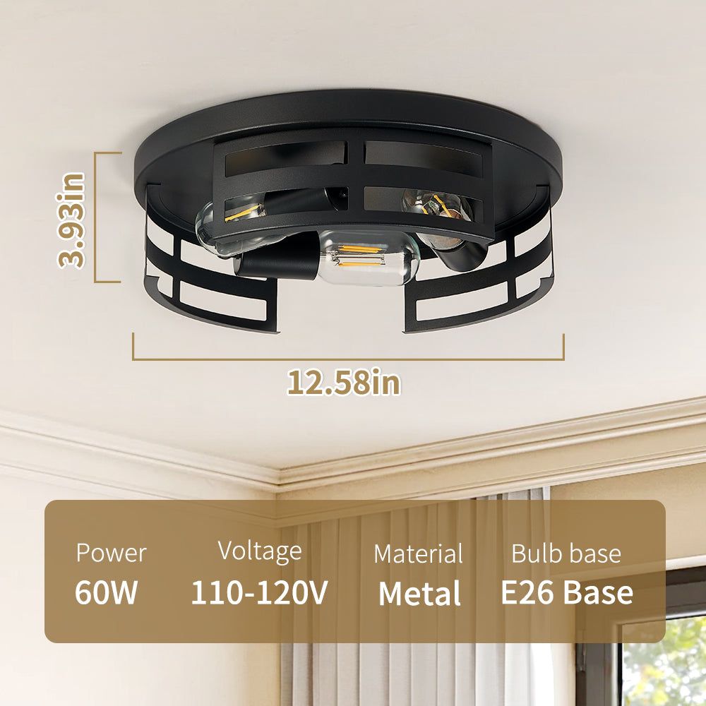 2-Light Black Flush Mount Ceiling Light Fixture,13 In Light Fixtures Ceiling Mount For Hallway,Hall,Kitchen,Farmhouse 2 Pack No Bulbs