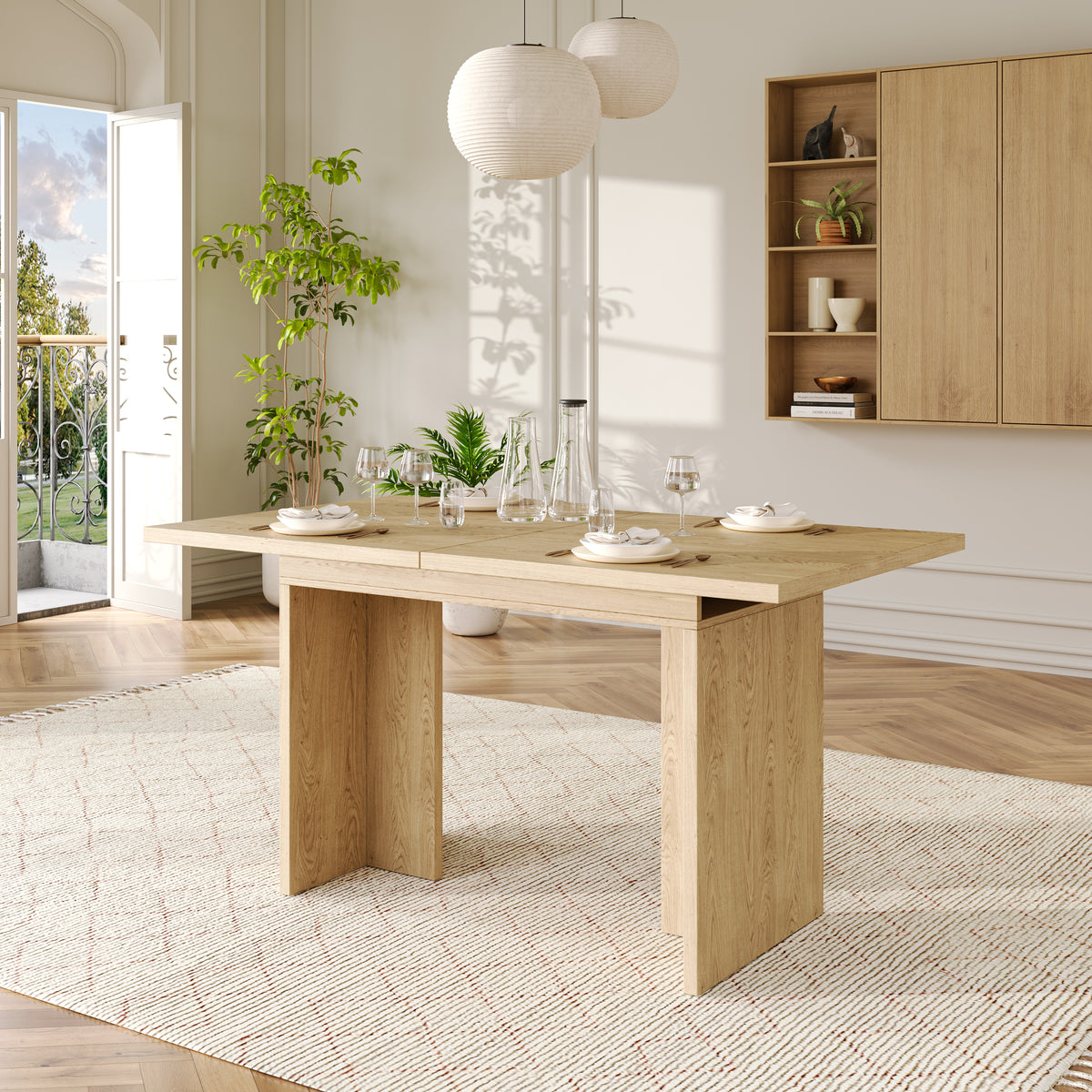 Extendable Dining Table, 140 180x80 Cm, Suitable For 6-8 People, Rectangular Shape, Thickened Table Top, Simple Style, Table For Dining Room, Kitchen, Living Room, Oak Color