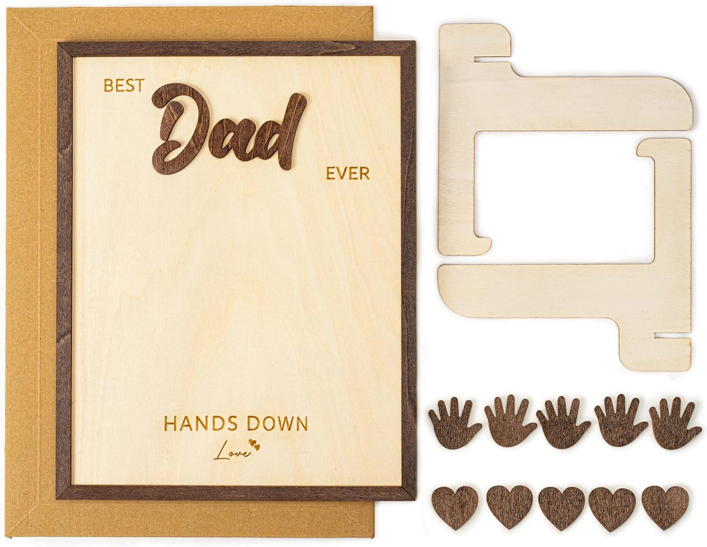 Personalized Best Dad Ever Hands Down Wooden Handprint Sign, Custom DIY Handprint Plaque With Detachable Name Cutouts, Father's Day Birthday Keepsake Gift For Dad Papa Grandpa From Kids Son Daughter