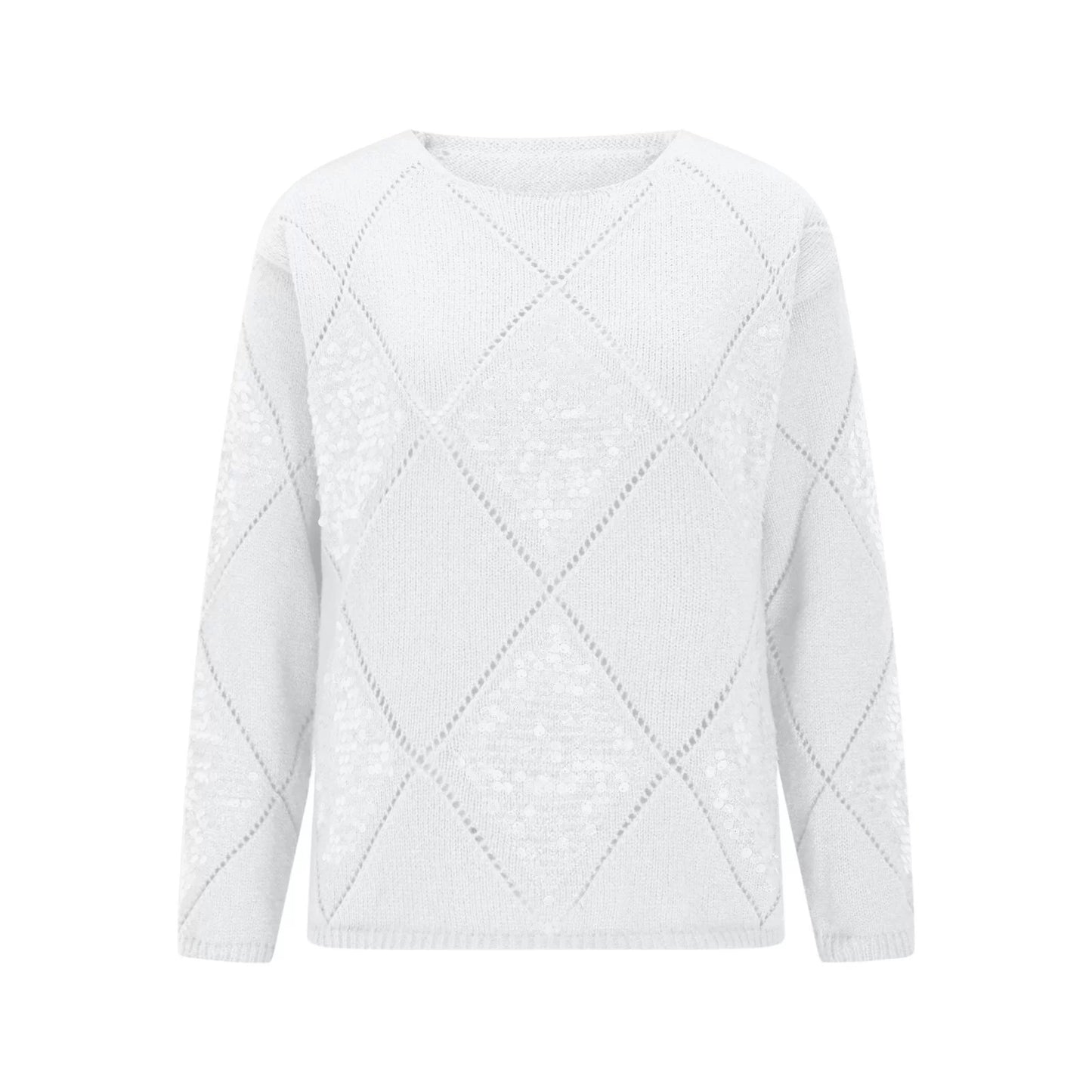 Hollow Sequin Knitted Sweater For Women's Autumn And Winter New Item, European And American Cross-border Diamond Grid Pullover Loose Sweater