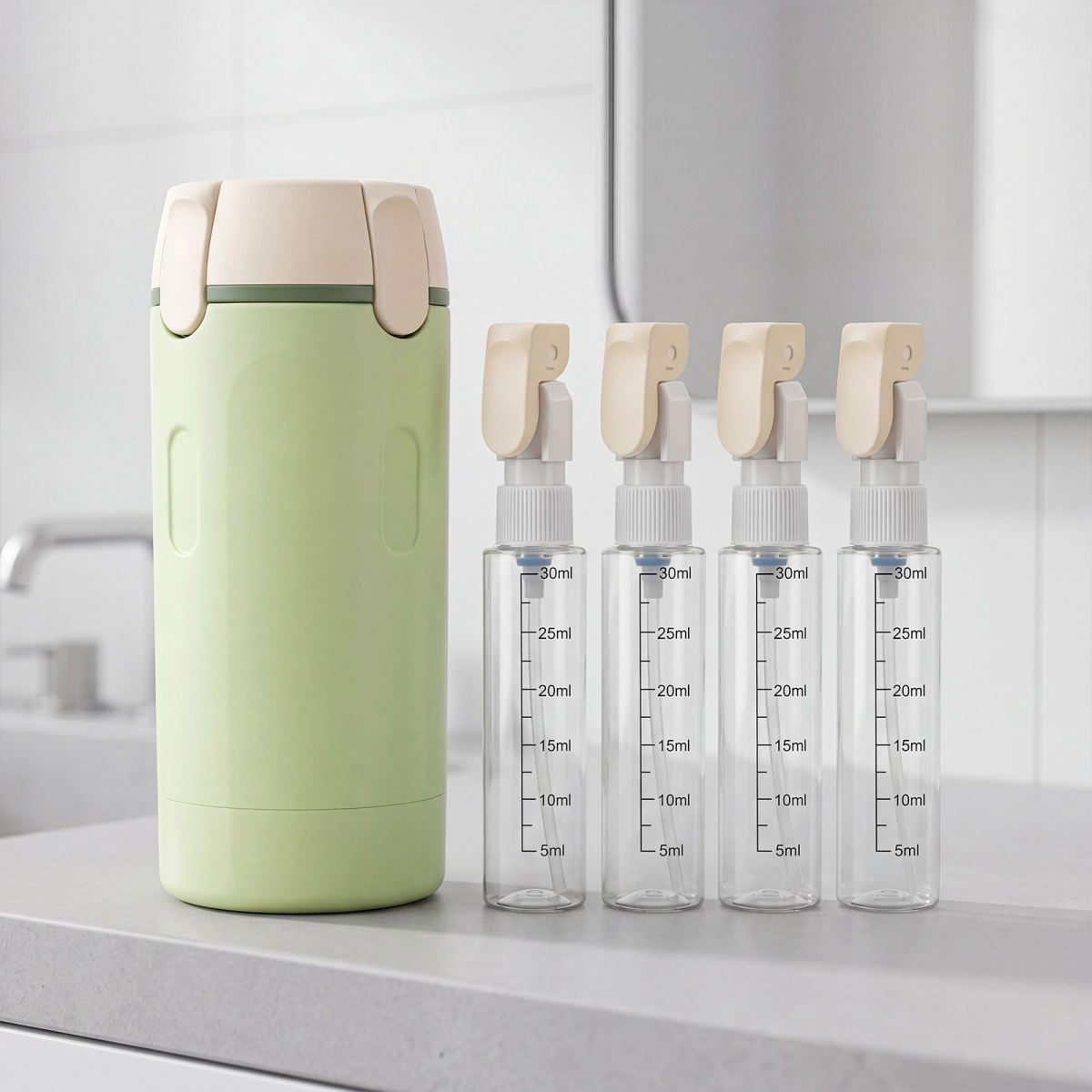 Four In One Refillable Bottle GreenFor Everyday Travel And Personal Care Products Portable And Easy To Store.