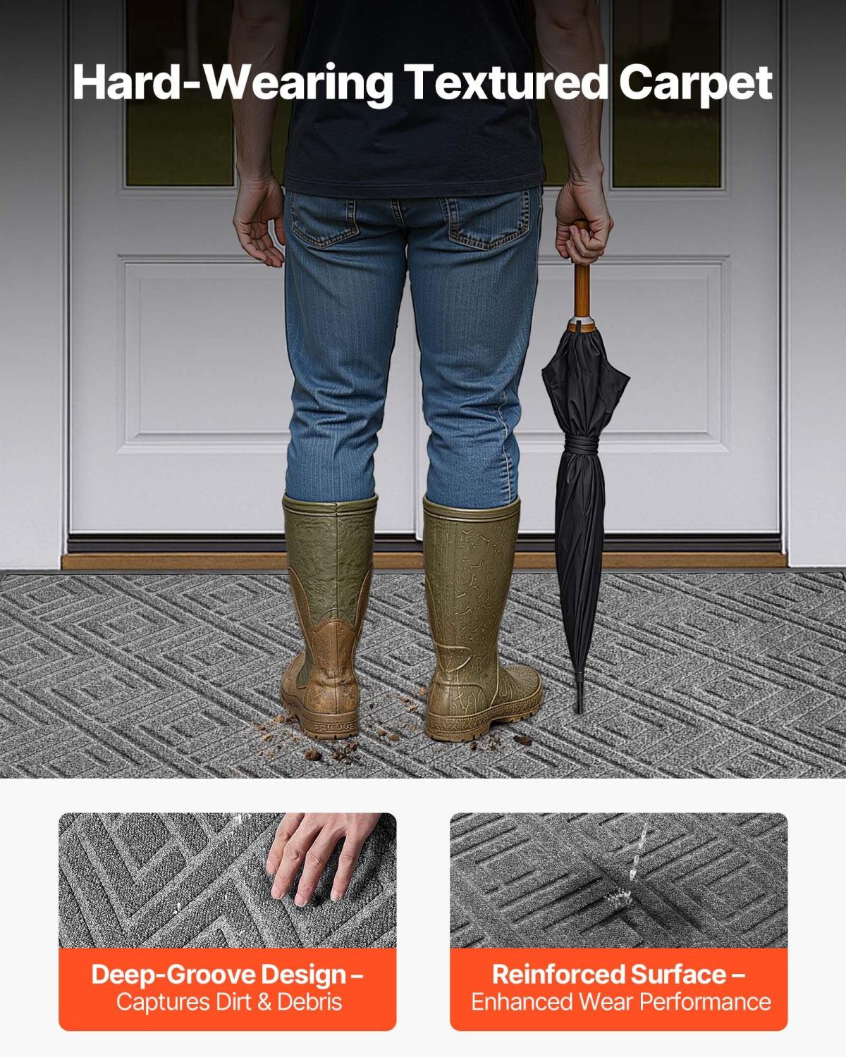 Front Door Mat, 1562 X 914 Mm Commercial Floor Mat For Indoor And Outdoor, Modern Stylish Carpet With TPE Backing, Heavy Duty Washable Entry Industrial Rug For Hallway, Balcony, Garage, Grey