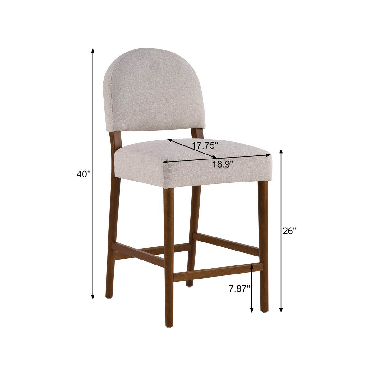 26 Seat Height Light Gray Fabric & Walnut Rubberwood Bar Stool, Adjustable Floor Leveler, Spacious Seat For Kitchen Island Light Gray,set Of 2