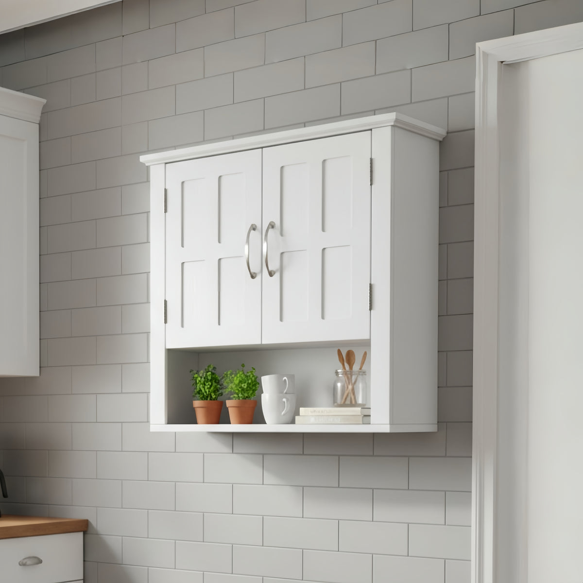 Bathroom Wall Storage Cabinet, Multi -functional Wall Mounted Cabinet With Adjustable Shelves, Medicine Cabinet For Laundry Room & Kitchen & Living Room, White