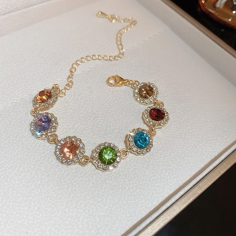 18K Gold Plated Oval Zirconia Buckle Bracelet Vintage Premium Bangle Chic Retro Fashion Hand Jewelry