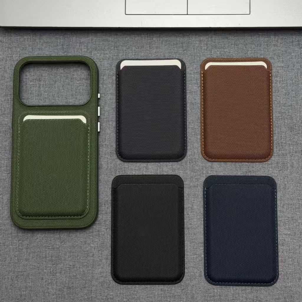 Magsafe-compatible Tech Fabric Card Holder With A Woven Texture And Strong Magnetic Attachment