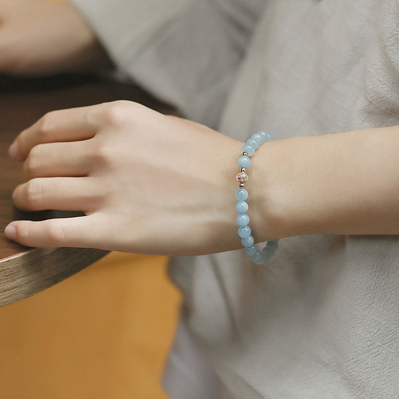 Natural Crystal Women's 14K Gilded Accessories Aquamarine Bracelet