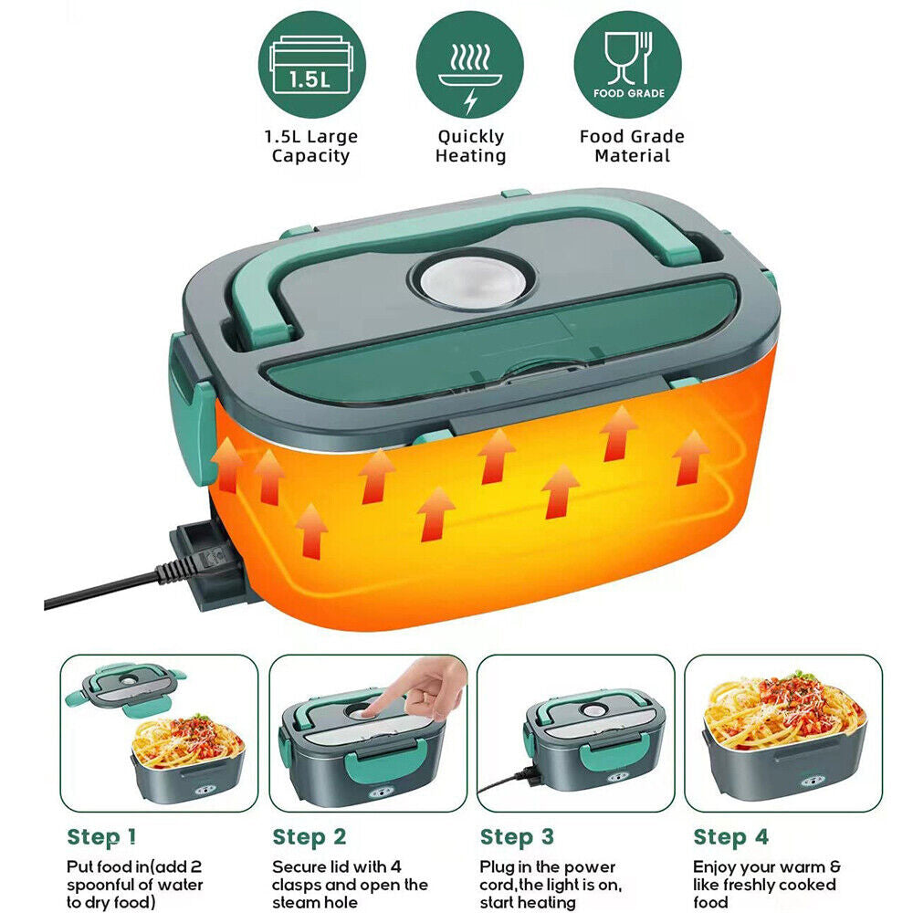 Electric Lunch Box Food Warmer Portable Food Heater Leak Proof For Car & Home 1.5L40W
