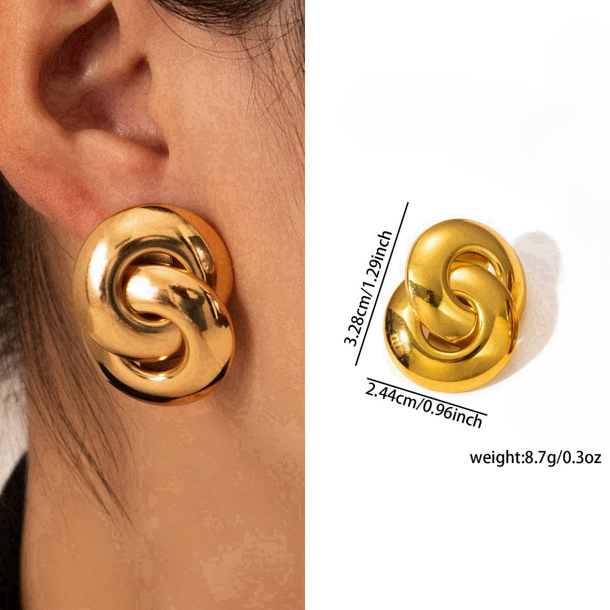 Chic Gold Tone Titanium Steel Jewelry, Niche Light Luxury High Fashion Long Lasting Stainless Steel Women Earrings