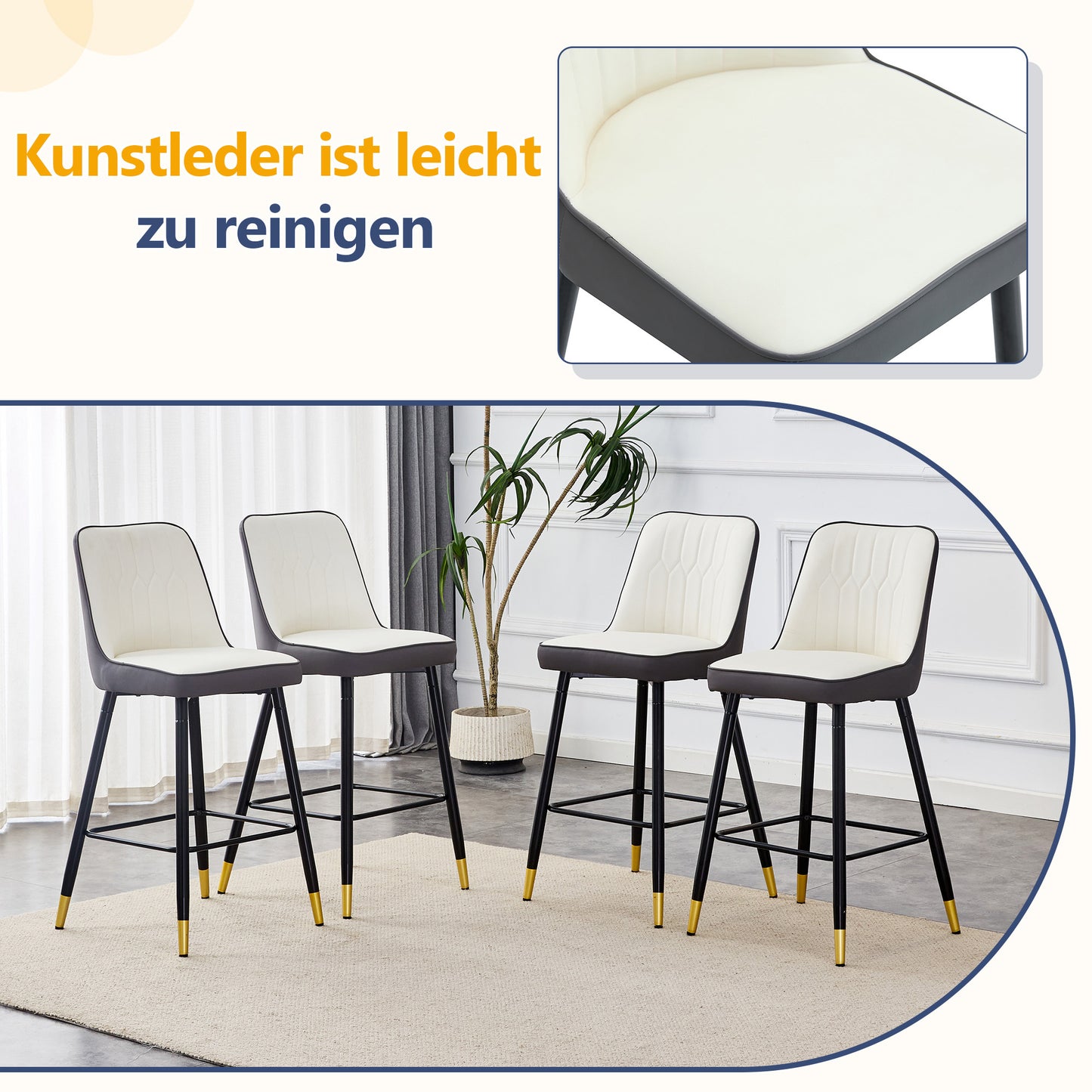 Set Of 2 Bar Stools, 100 Cm High, Made Of PU Leather In White Dark Grey Combination With Black Metal Frame And Comfortable Footrest. Available In Several Colours The Ideal Choice For Your Home Bar.