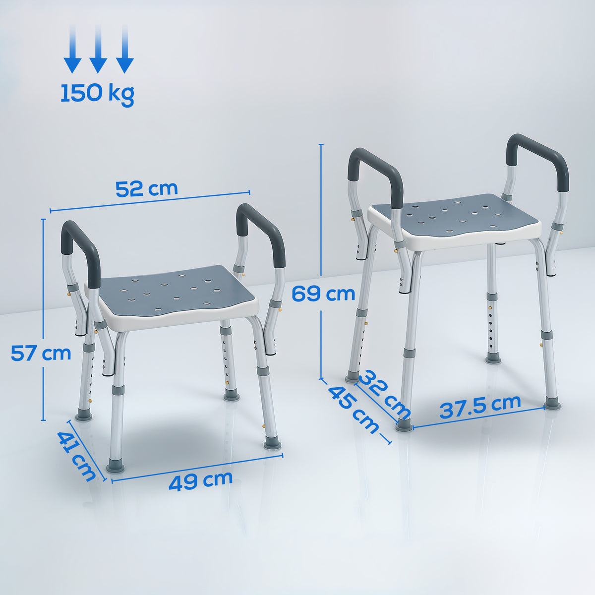57-69cm Aluminium Frame Bath Seat - Light Blue