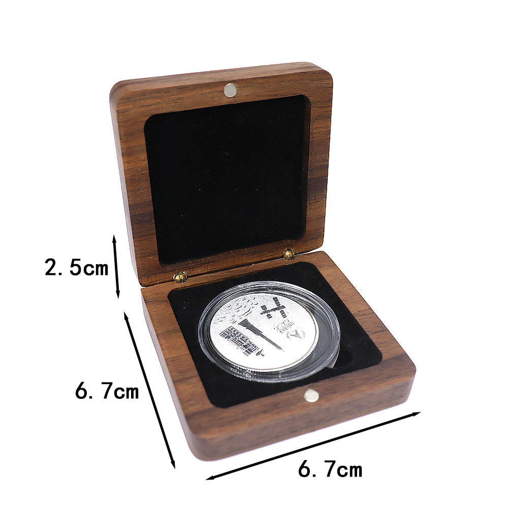 Small Commemorative Coin Badge Medal Solid Wood Gift Box