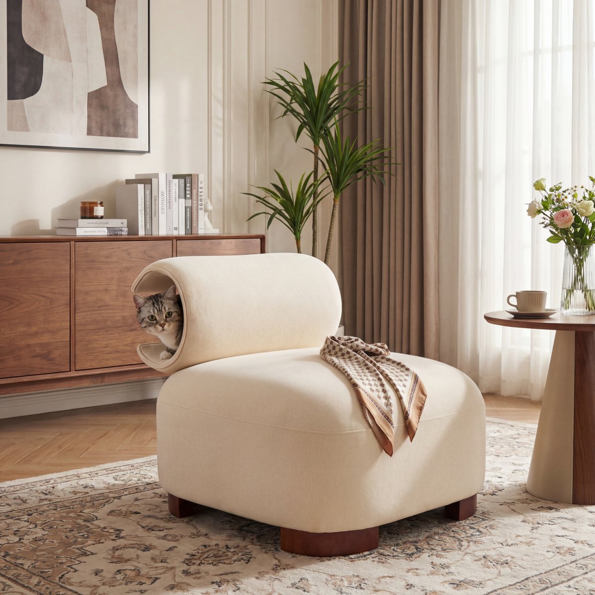 Modern Beige Polyester Accent Chair For Living Room - Pet-Friendly, 330 Lbs Weight Capacity, Stylish & Durable Design