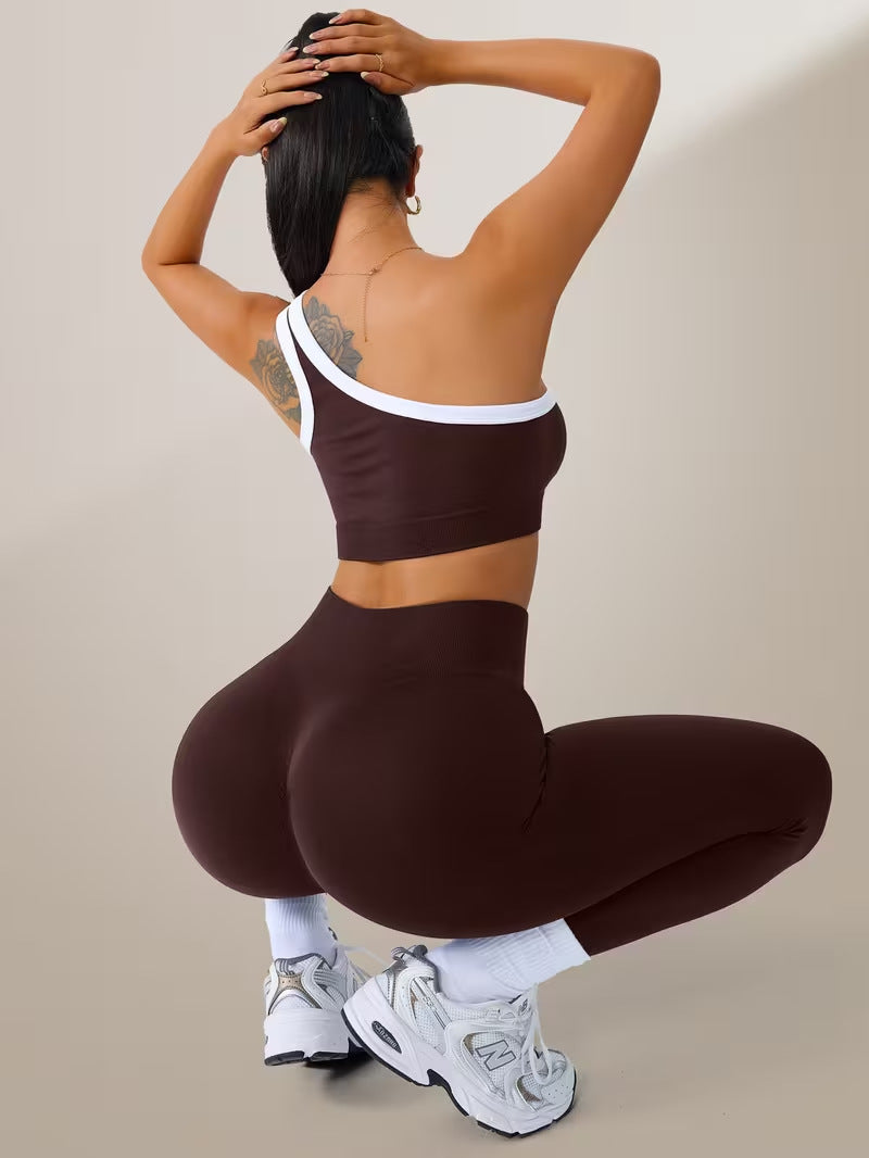 Sports One-Shoulder Beautiful-Back Bra Fitness Outdoor Tight-Fitting Set