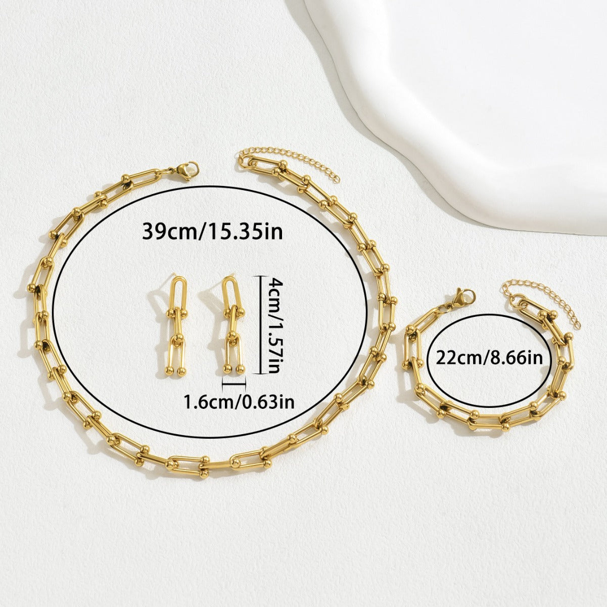 Cross-Border European Style Jewelry Set For Women, Minimalist U-Shaped Horseshoe Buckle Spliced Necklace Earrings Bracelet, Versatile Fashion Jewelry Wholesale