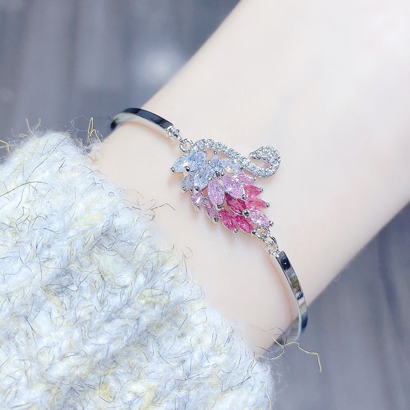 Gradient Swan Multicolor Zircon Bangle Japanese Style Mori Chic Elegant Fashion Wrist Accessory