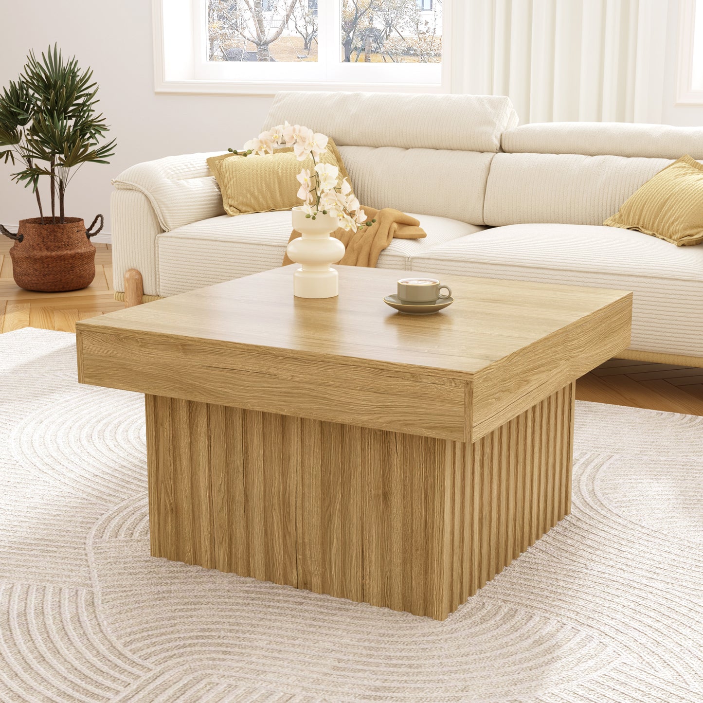 Elegant Wooden Coffee Table With PB Table Top And MDF Base Modern Design, Sturdy And Versatile, Ideal For Living Room, Dining Room And Office 79x79x46 Cm