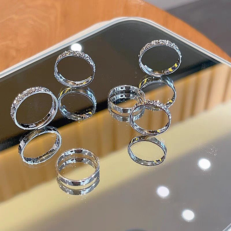 1 Pair 999 Sterling Silver Crushed Ice Hammered Couple Rings, Minimalist Shiny Style, For Daily Wear & Valentine's Gifts