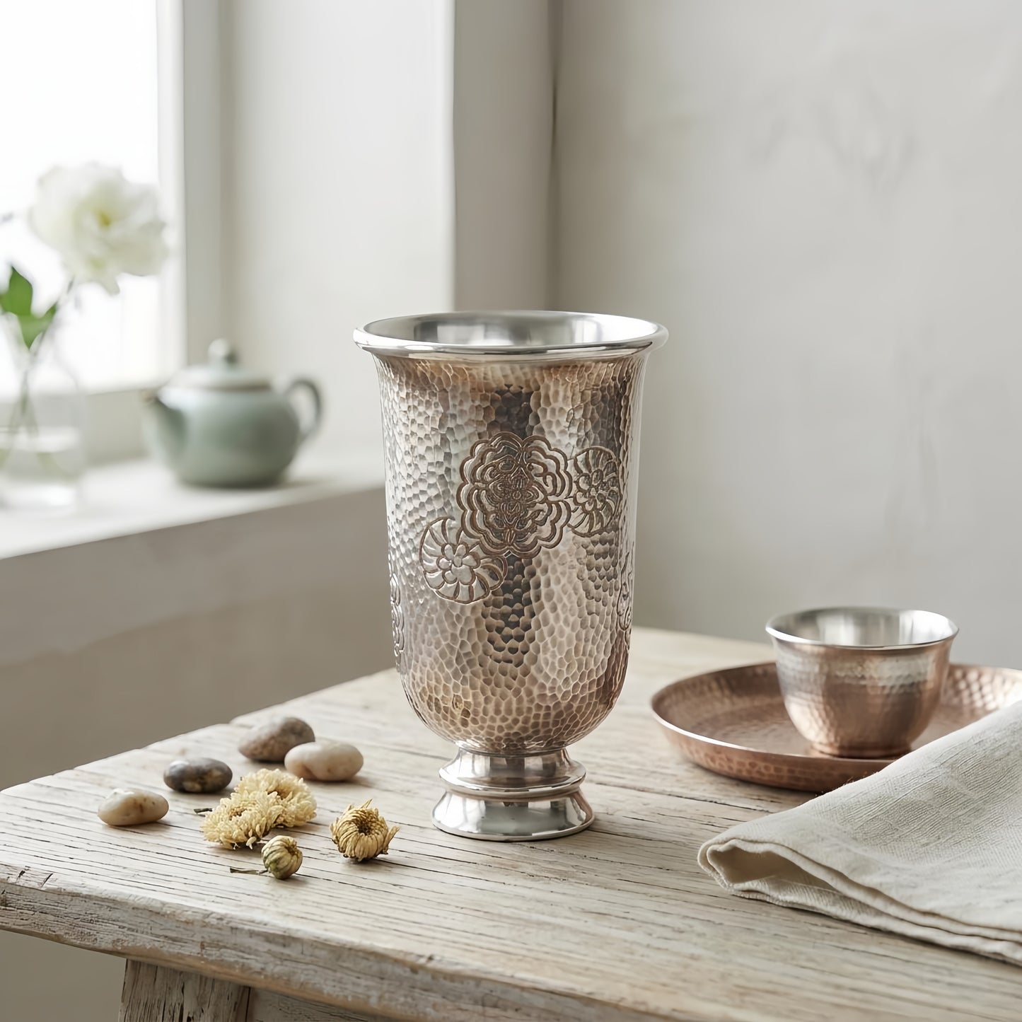 925 Sterling Silver Elegant Handcrafted Vase with Intricate Floral Embellishment - Modern Luxury Home Decor-Premium Master Cup - Handicraft