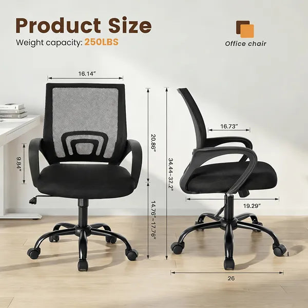 Ergonomic Office Desk Gaming Chair Mid Back With Lumbar Support Rocking Mode Height Adjustable With Fixed Armrest For Office